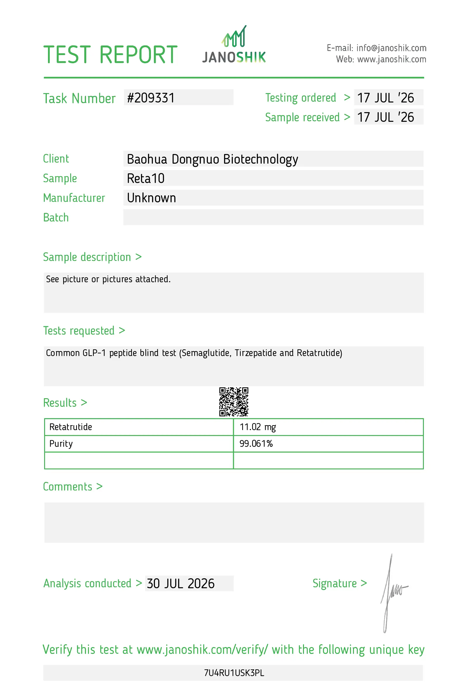 Retatrutide 10 mg CoA sertifikatas